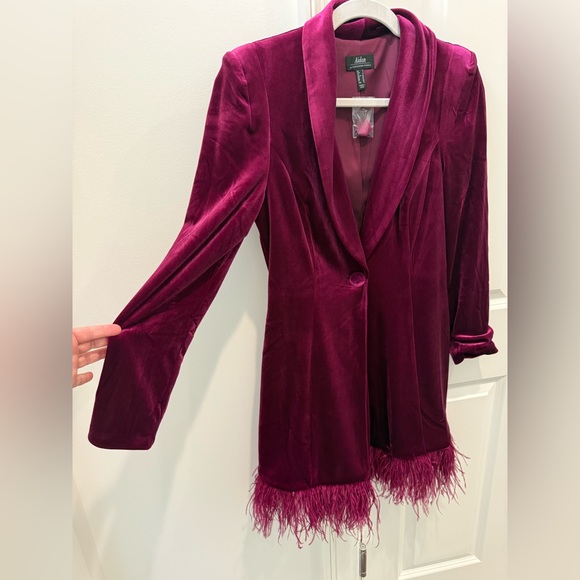 Aidan by Adrianna Papell Magenta Velvet Tuxedo Dress – Feather Hem 💖 - Picture 7 of 14
